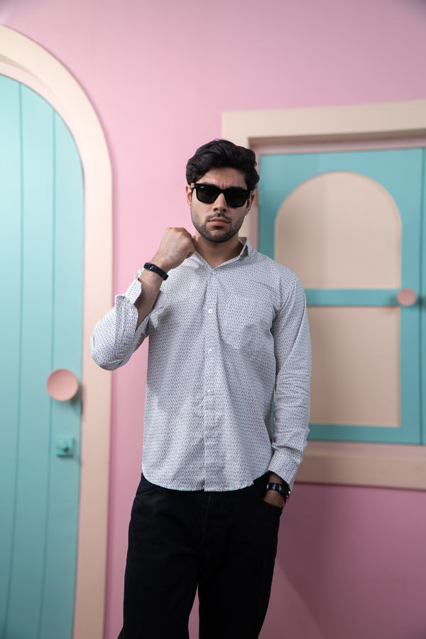 Blue Symetrical Triangle Print Full Sleeves Shirt
