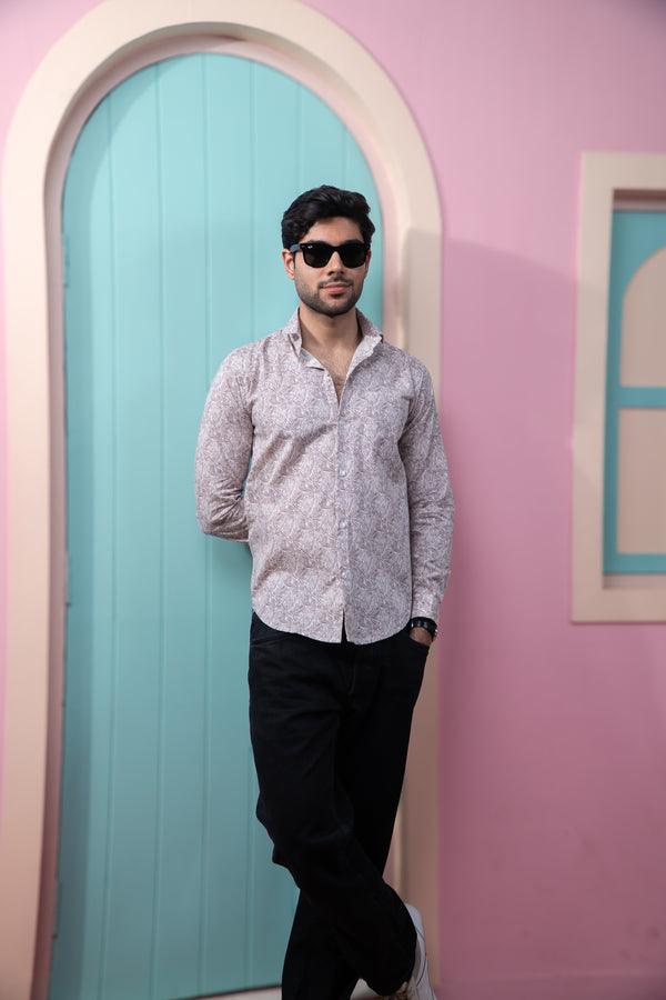 Floral Prints Peach Color Full Sleeves Mens Shirt