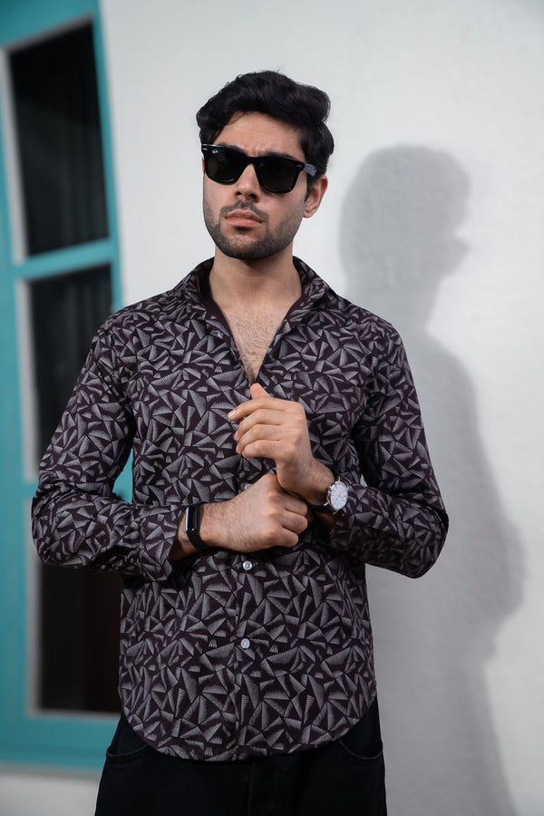 Floral Prints Wine Color Full Sleeves Mens Shirt