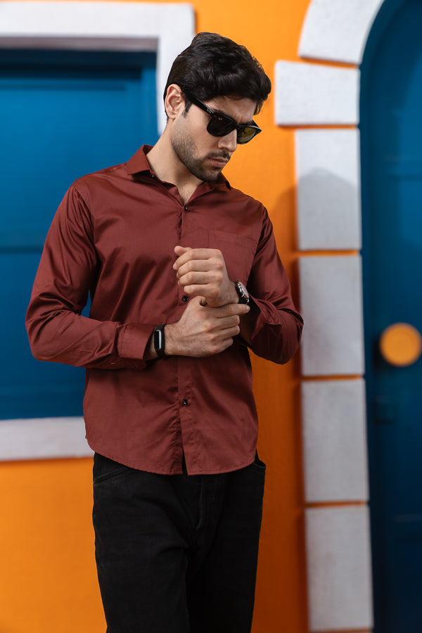 Rust Golden Office Wear Mens Formal Shirts
