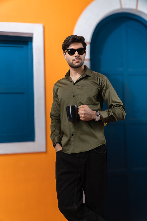 Dark Green Office Wear Mens Formal Shirts
