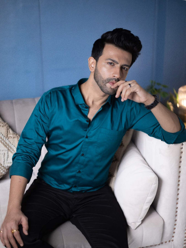 Plain Rich Bottle Green Satin Men's Shirt | Versatile and Stylish | Premium Shirts | Luxury Cotton & Designer Styles| Tavasaa | [2025]