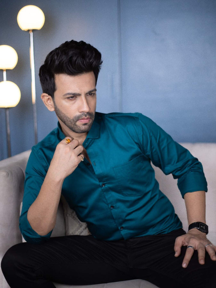 Plain Rich Bottle Green Satin Men's Shirt | Versatile and Stylish | Premium Shirts | Luxury Cotton & Designer Styles| Tavasaa | [2025]