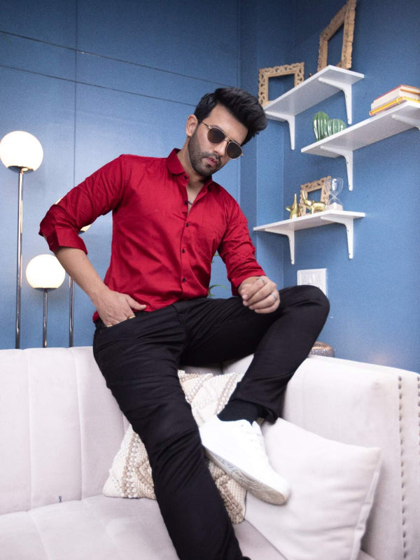 Plain Red Satin Men's Shirt | Versatile and Stylish | Premium Shirts | Luxury Cotton & Designer Styles| Tavasaa | [2025]