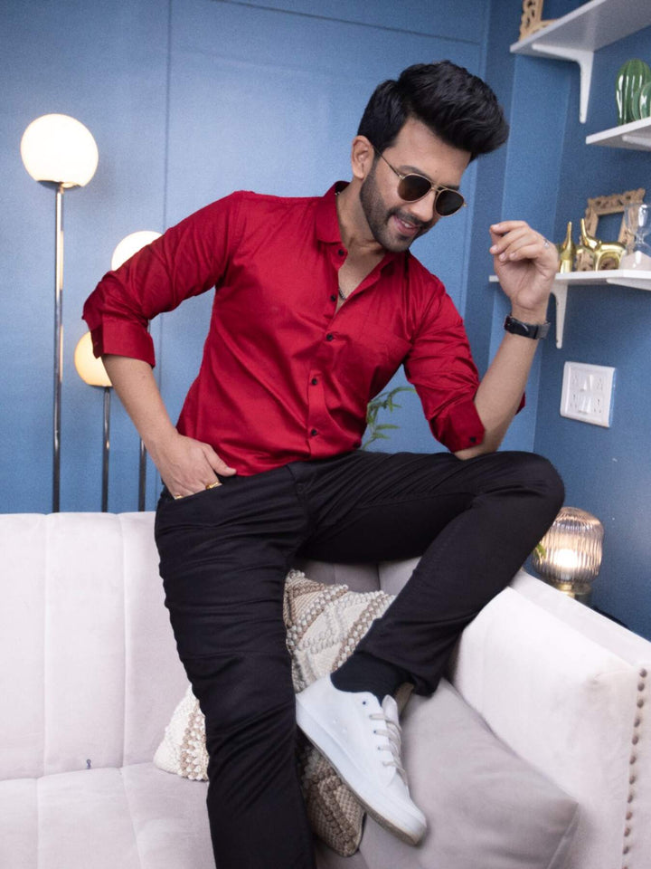 Plain Red Satin Men's Shirt | Versatile and Stylish | Premium Shirts | Luxury Cotton & Designer Styles| Tavasaa | [2025]