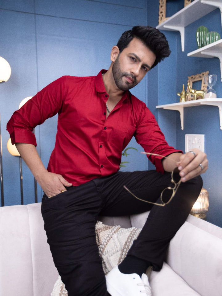 Plain Red Satin Men's Shirt | Versatile and Stylish | Premium Shirts | Luxury Cotton & Designer Styles| Tavasaa | [2025]