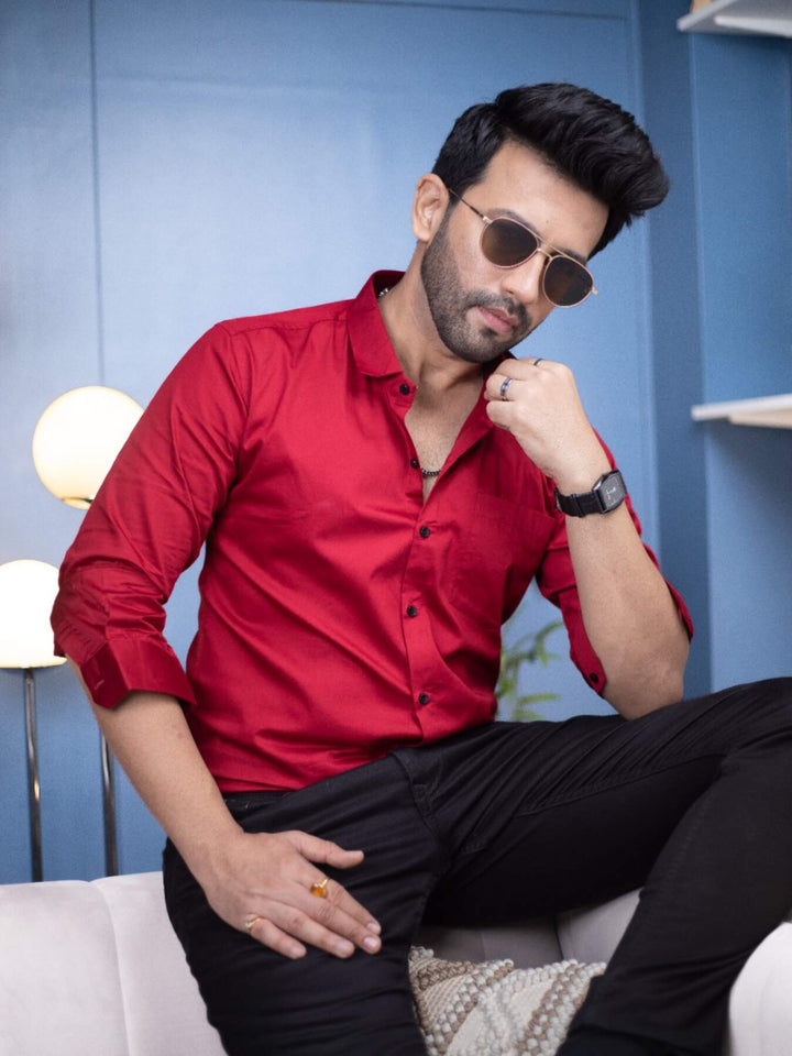 Plain Red Satin Men's Shirt | Versatile and Stylish | Premium Shirts | Luxury Cotton & Designer Styles| Tavasaa | [2025]