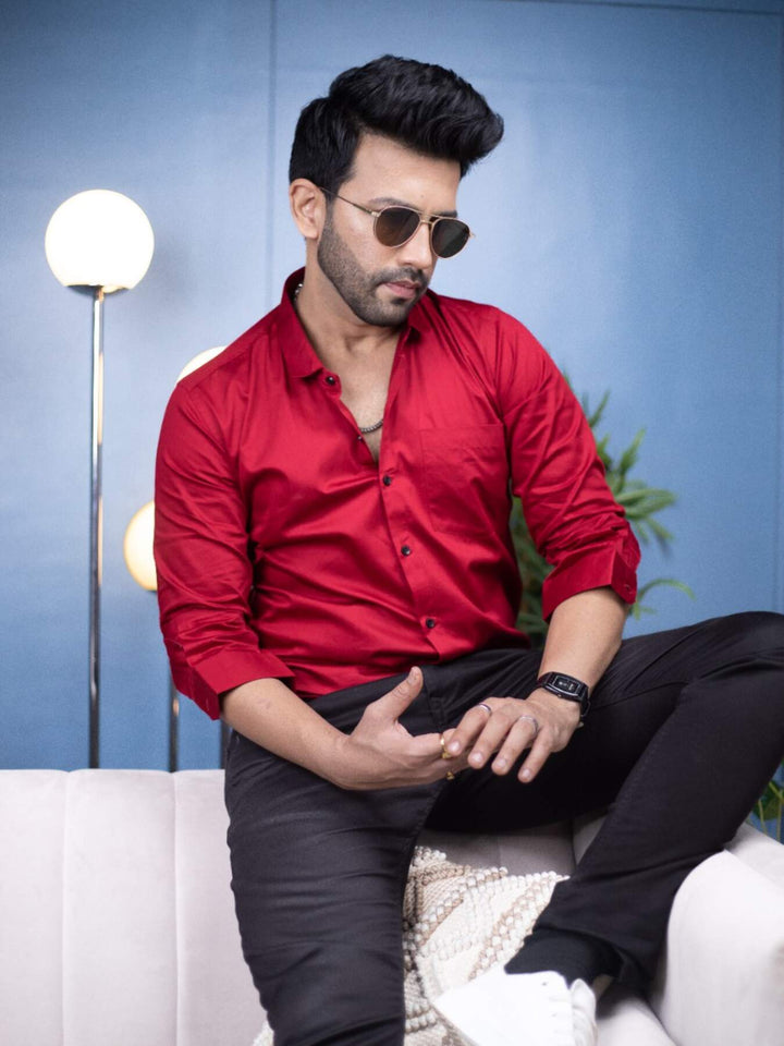Plain Red Satin Men's Shirt | Versatile and Stylish | Premium Shirts | Luxury Cotton & Designer Styles| Tavasaa | [2025]