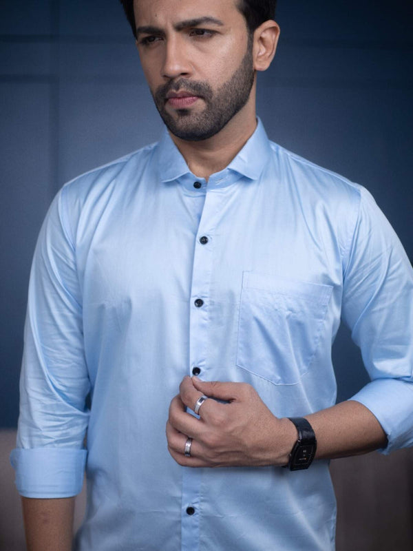 Plain Sky Blue Satin Men's Shirt | Versatile and Stylish | Premium Shirts | Luxury Cotton & Designer Styles| Tavasaa | [2025]
