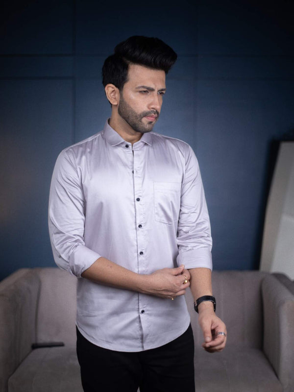 Plain Light Grey Satin Men's Shirt | Versatile and Stylish | Premium Shirts | Luxury Cotton & Designer Styles| Tavasaa | [2025]