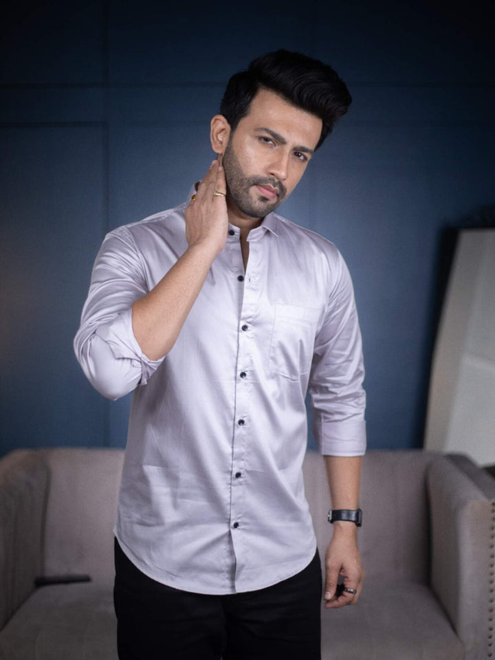 Plain Light Grey Satin Men's Shirt | Versatile and Stylish | Premium Shirts | Luxury Cotton & Designer Styles| Tavasaa | [2025]