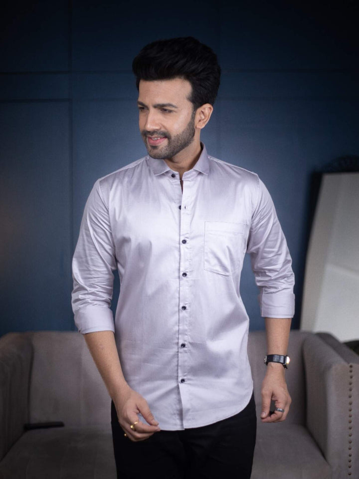 Plain Light Grey Satin Men's Shirt | Versatile and Stylish | Premium Shirts | Luxury Cotton & Designer Styles| Tavasaa | [2025]