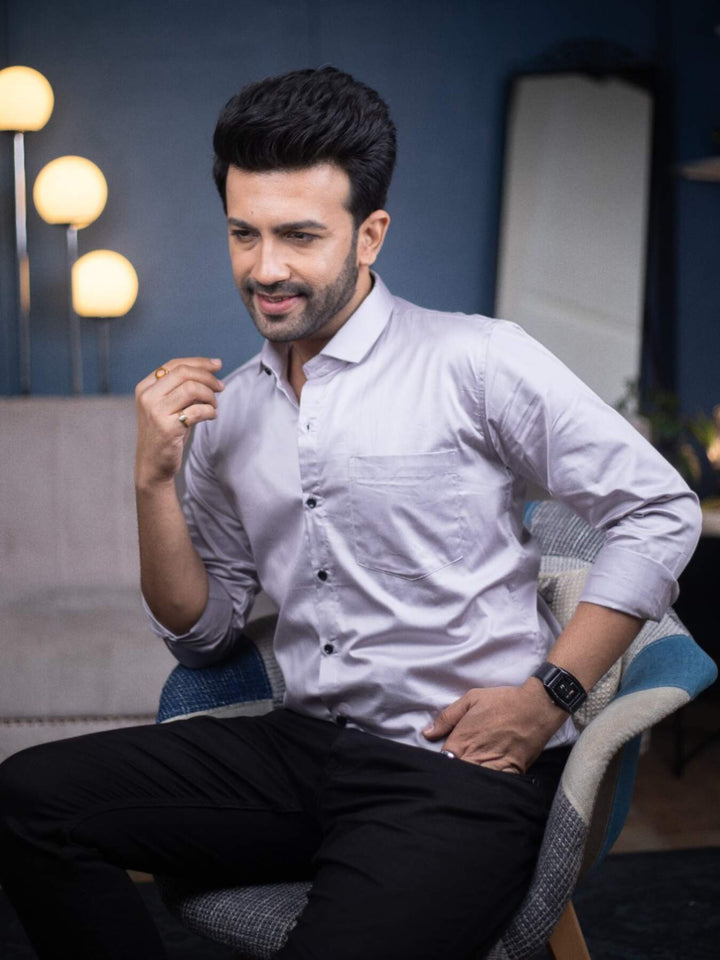 Plain Light Grey Satin Men's Shirt | Versatile and Stylish | Premium Shirts | Luxury Cotton & Designer Styles| Tavasaa | [2025]