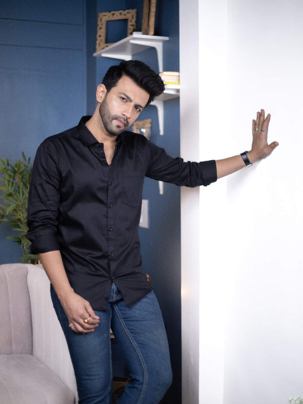 Plain Black Satin Men's Shirt | Versatile and Stylish | Premium Shirts | Luxury Cotton & Designer Styles| Tavasaa | [2025]