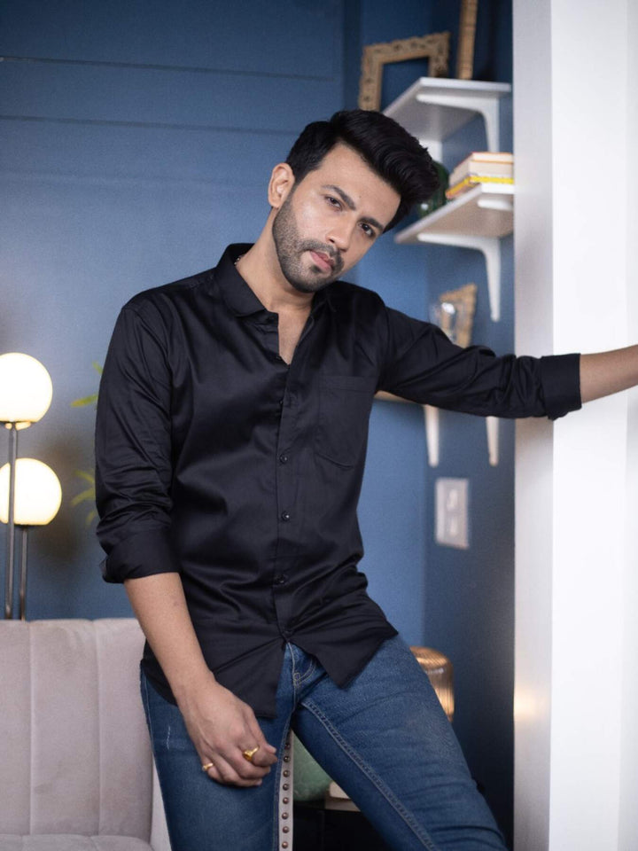 Plain Black Satin Men's Shirt | Versatile and Stylish | Premium Shirts | Luxury Cotton & Designer Styles| Tavasaa | [2025]