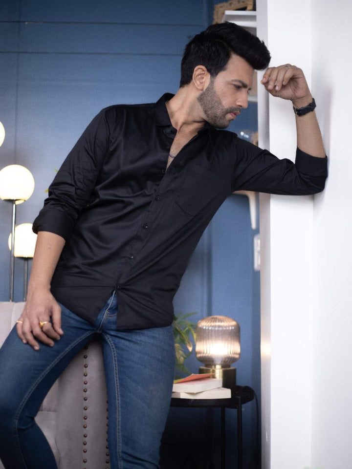 Plain Black Satin Men's Shirt | Versatile and Stylish | Premium Shirts | Luxury Cotton & Designer Styles| Tavasaa | [2025]