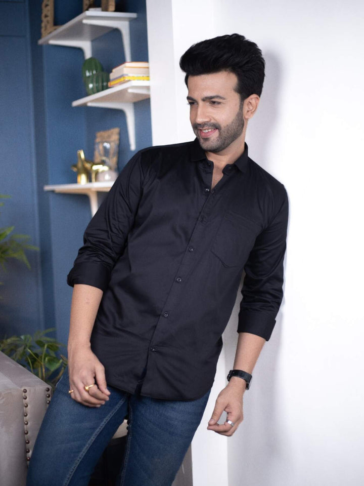 Plain Black Satin Men's Shirt | Versatile and Stylish | Premium Shirts | Luxury Cotton & Designer Styles| Tavasaa | [2025]