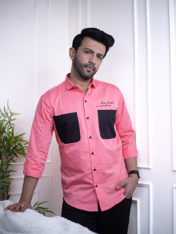 Men’s Peach Cotton Over Shirt - Fashionable Regular Fit with Double Pockets | Premium Shirts | Luxury Cotton & Designer Styles| Tavasaa | [2025]