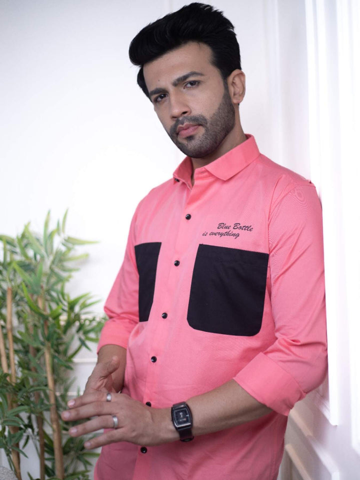 Men’s Peach Cotton Over Shirt - Fashionable Regular Fit with Double Pockets | Premium Shirts | Luxury Cotton & Designer Styles| Tavasaa | [2025]