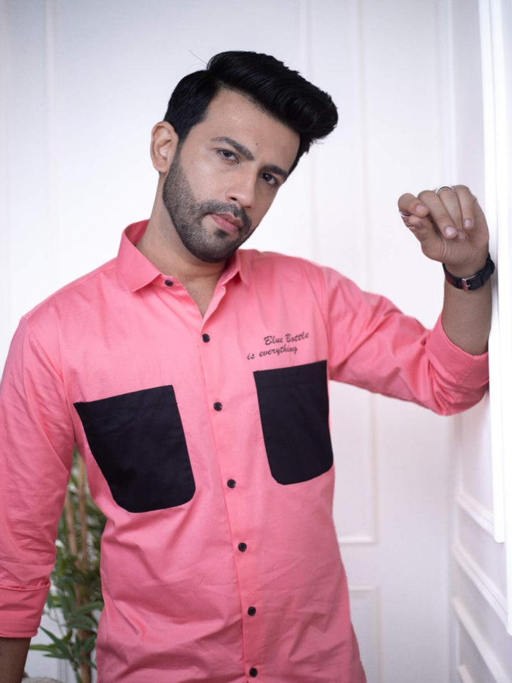 Men’s Peach Cotton Over Shirt - Fashionable Regular Fit with Double Pockets | Premium Shirts | Luxury Cotton & Designer Styles| Tavasaa | [2025]