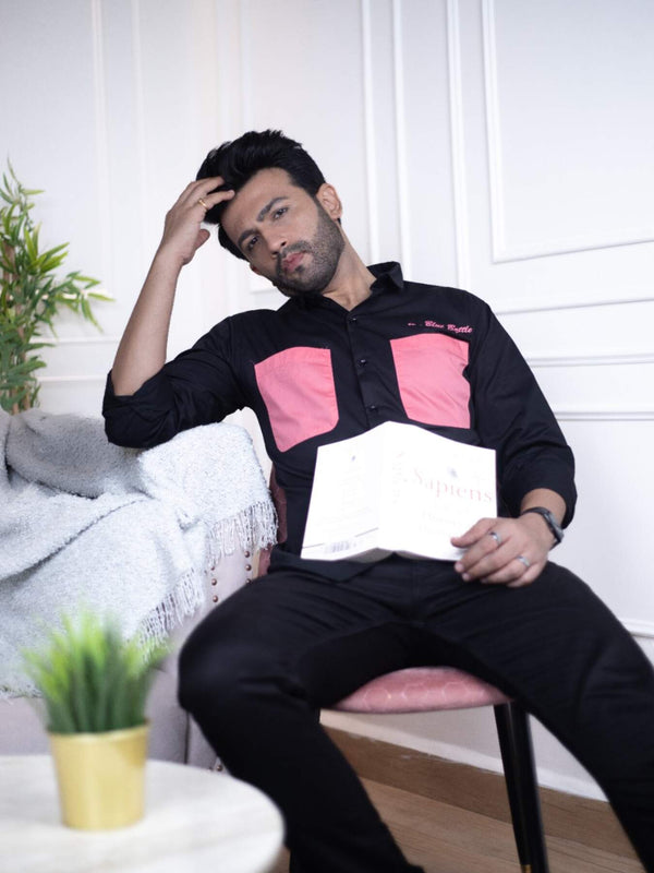 Men's Black Cotton Over Shirt - Fashionable Regular Fit with Double Pockets | Premium Shirts | Luxury Cotton & Designer Styles| Tavasaa | [2025]