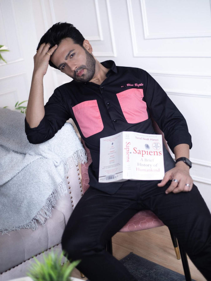Men's Black Cotton Over Shirt - Fashionable Regular Fit with Double Pockets | Premium Shirts | Luxury Cotton & Designer Styles| Tavasaa | [2025]