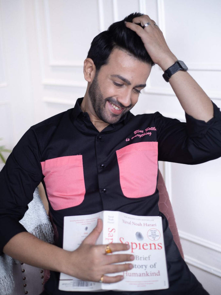 Men's Black Cotton Over Shirt - Fashionable Regular Fit with Double Pockets | Premium Shirts | Luxury Cotton & Designer Styles| Tavasaa | [2025]