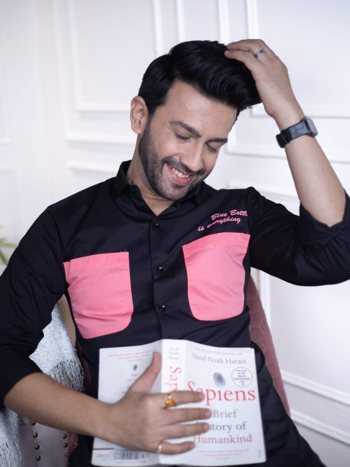 Men's Black Cotton Over Shirt - Fashionable Regular Fit with Double Pockets | Premium Shirts | Luxury Cotton & Designer Styles| Tavasaa | [2025]
