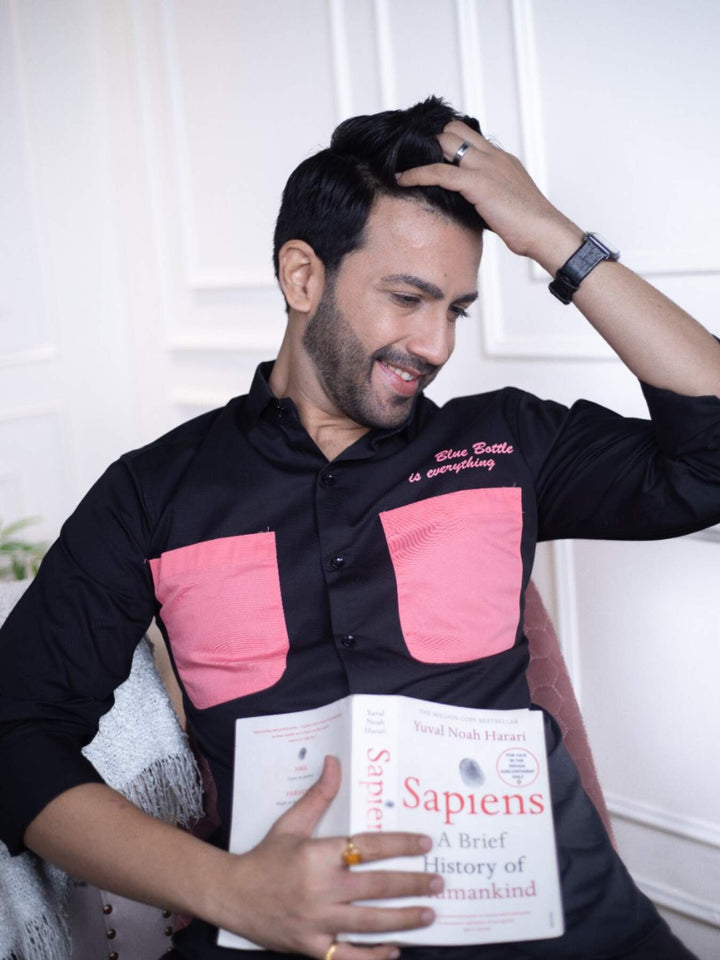 Men's Black Cotton Over Shirt - Fashionable Regular Fit with Double Pockets | Premium Shirts | Luxury Cotton & Designer Styles| Tavasaa | [2025]
