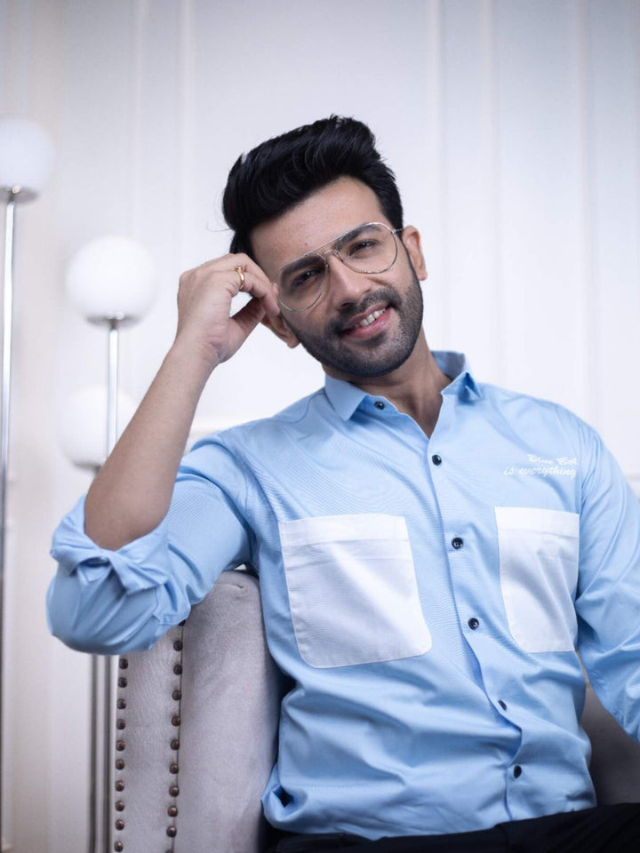 Men's Sky Blue Cotton Over Shirt - Fashionable Regular Fit with Double Pockets | Premium Shirts | Luxury Cotton & Designer Styles| Tavasaa | [2025]