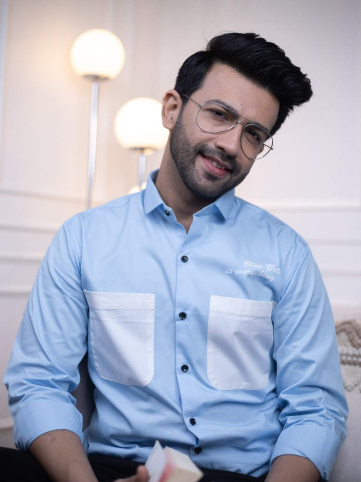 Men's Sky Blue Cotton Over Shirt - Fashionable Regular Fit with Double Pockets | Premium Shirts | Luxury Cotton & Designer Styles| Tavasaa | [2025]