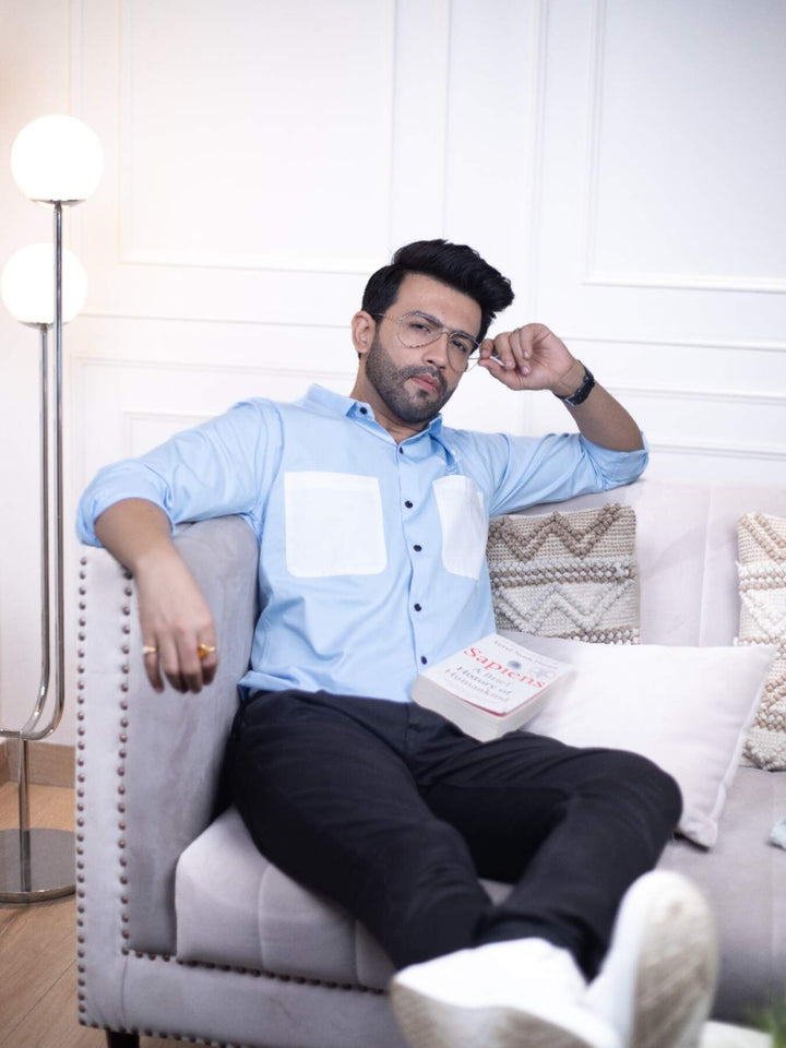 Men's Sky Blue Cotton Over Shirt - Fashionable Regular Fit with Double Pockets | Premium Shirts | Luxury Cotton & Designer Styles| Tavasaa | [2025]