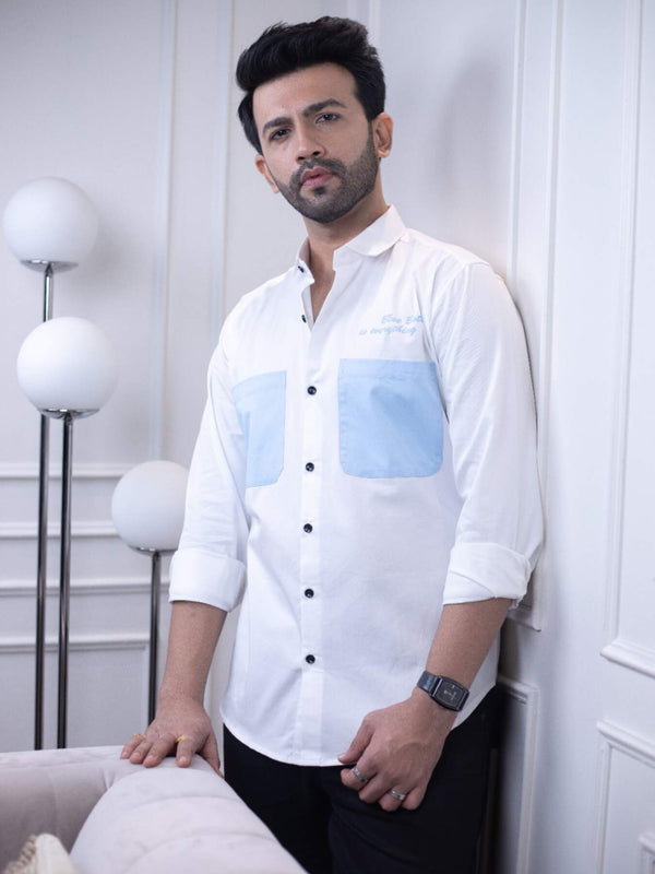Men’s White Cotton Over Shirt - Fashionable Regular Fit with Double Pockets | Premium Shirts | Luxury Cotton & Designer Styles| Tavasaa | [2025]