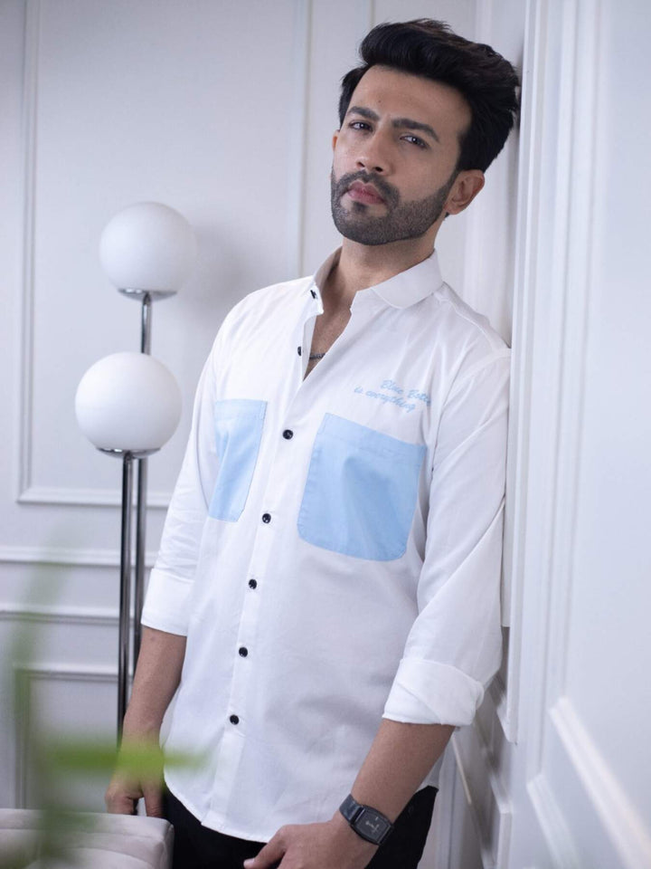 Men’s White Cotton Over Shirt - Fashionable Regular Fit with Double Pockets | Premium Shirts | Luxury Cotton & Designer Styles| Tavasaa | [2025]