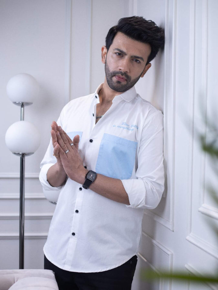 Men’s White Cotton Over Shirt - Fashionable Regular Fit with Double Pockets | Premium Shirts | Luxury Cotton & Designer Styles| Tavasaa | [2025]