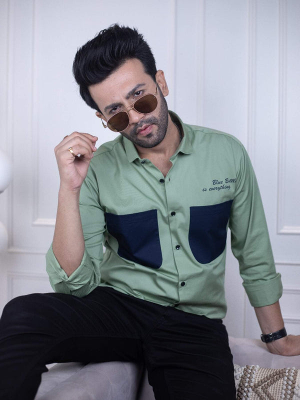 Men's Light Green Cotton Over Shirt - Fashionable Regular Fit with Double Pockets | Premium Shirts | Luxury Cotton & Designer Styles| Tavasaa | [2025]