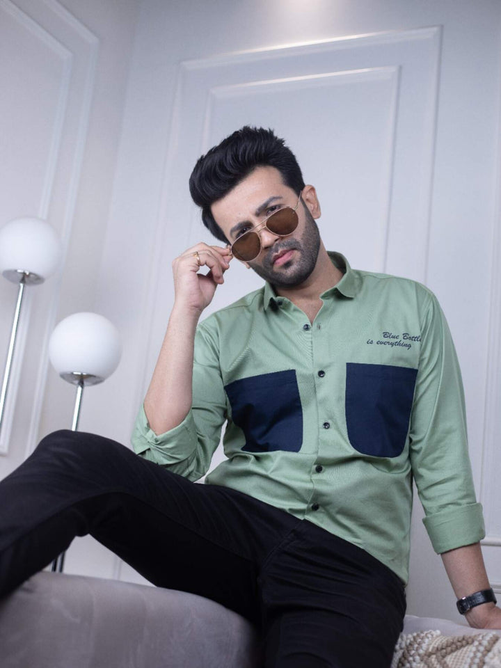 Men's Light Green Cotton Over Shirt - Fashionable Regular Fit with Double Pockets | Premium Shirts | Luxury Cotton & Designer Styles| Tavasaa | [2025]