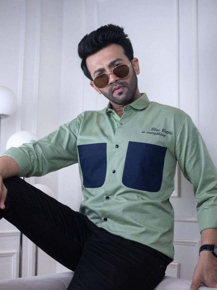 Men's Light Green Cotton Over Shirt - Fashionable Regular Fit with Double Pockets | Premium Shirts | Luxury Cotton & Designer Styles| Tavasaa | [2025]