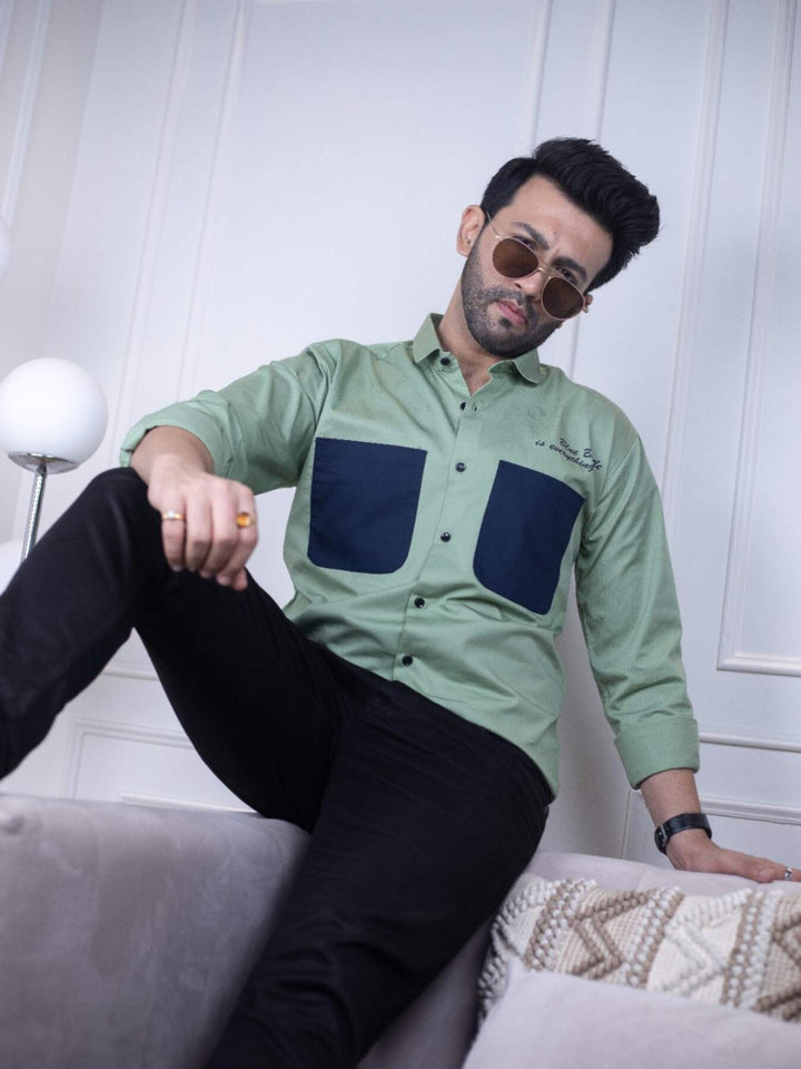 Men's Light Green Cotton Over Shirt - Fashionable Regular Fit with Double Pockets | Premium Shirts | Luxury Cotton & Designer Styles| Tavasaa | [2025]
