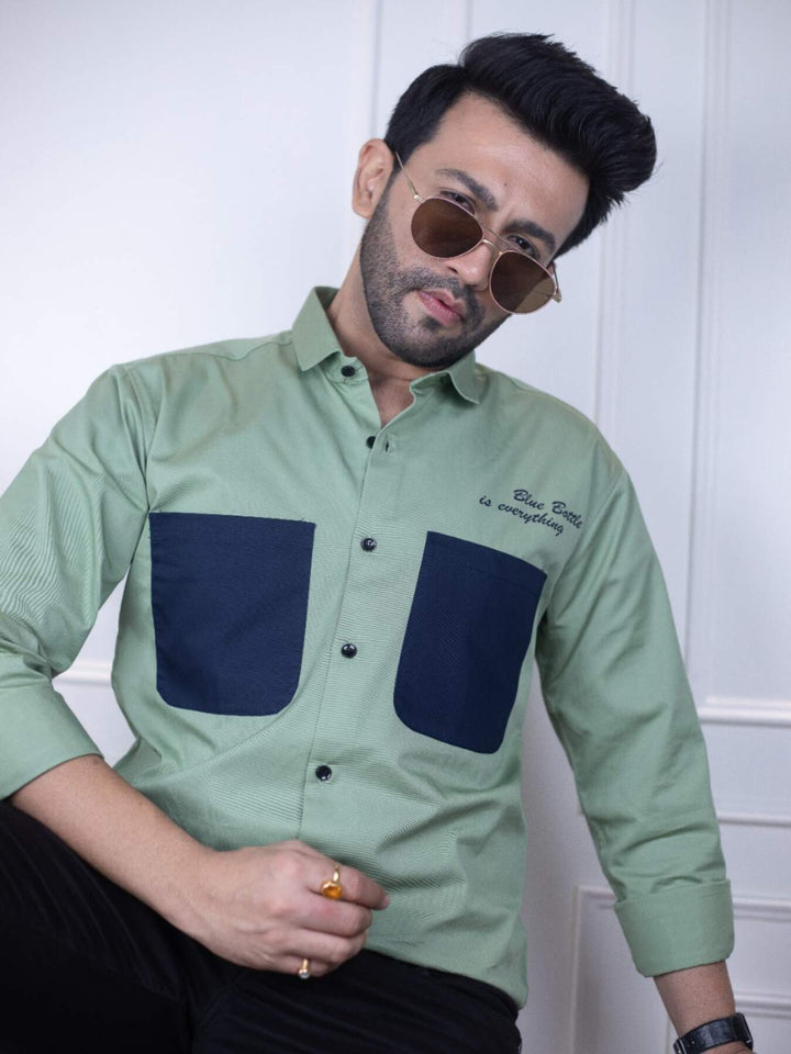 Men's Light Green Cotton Over Shirt - Fashionable Regular Fit with Double Pockets | Premium Shirts | Luxury Cotton & Designer Styles| Tavasaa | [2025]