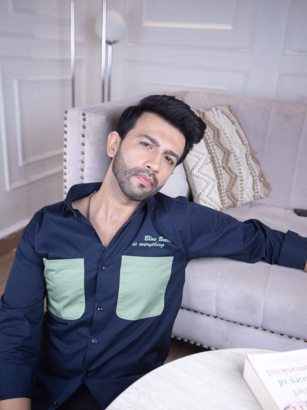 Men's Navy Blue Cotton Over Shirt - Fashionable Regular Fit with Double Pockets | Premium Shirts | Luxury Cotton & Designer Styles| Tavasaa | [2025]