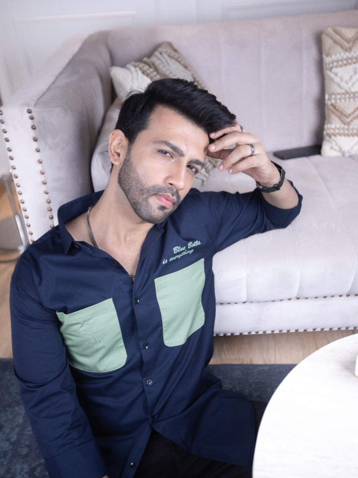 Men's Navy Blue Cotton Over Shirt - Fashionable Regular Fit with Double Pockets | Premium Shirts | Luxury Cotton & Designer Styles| Tavasaa | [2025]