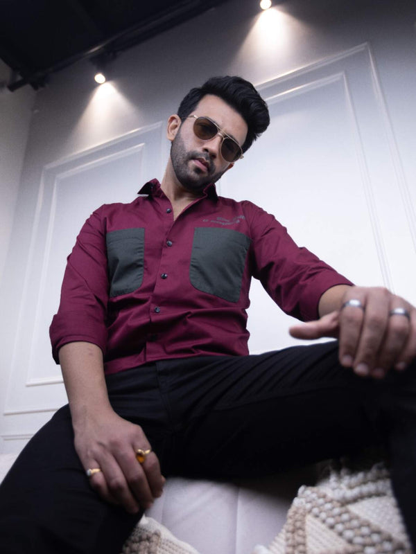 Men's Maroon Cotton Over Shirt - Fashionable Regular Fit with Double Pockets | Premium Shirts | Luxury Cotton & Designer Styles| Tavasaa | [2025]