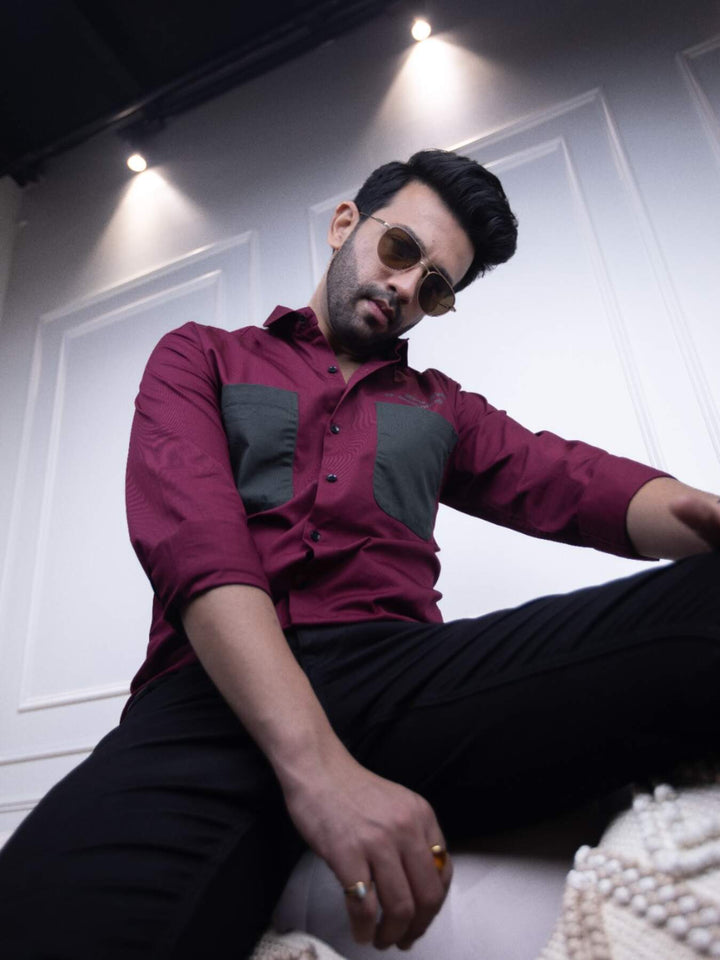 Men's Maroon Cotton Over Shirt - Fashionable Regular Fit with Double Pockets | Premium Shirts | Luxury Cotton & Designer Styles| Tavasaa | [2025]