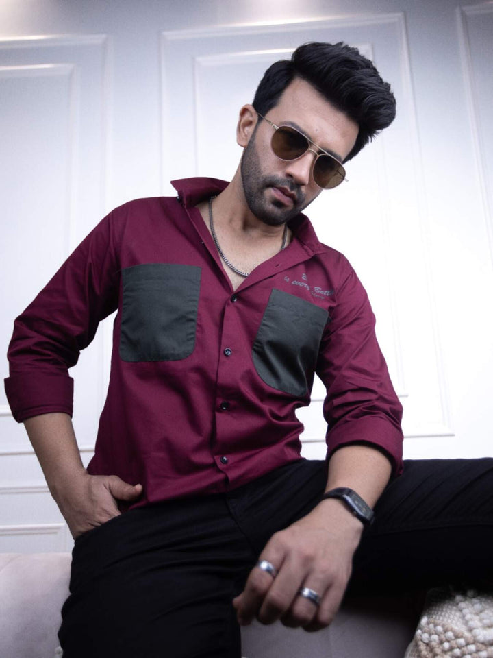 Men's Maroon Cotton Over Shirt - Fashionable Regular Fit with Double Pockets | Premium Shirts | Luxury Cotton & Designer Styles| Tavasaa | [2025]