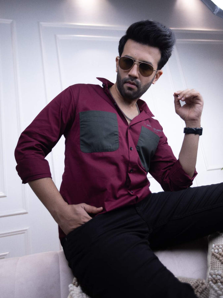 Men's Maroon Cotton Over Shirt - Fashionable Regular Fit with Double Pockets | Premium Shirts | Luxury Cotton & Designer Styles| Tavasaa | [2025]