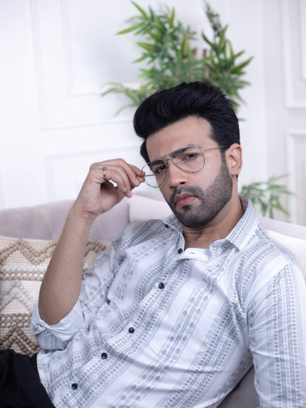 Stylish White Printed Cotton Shirt for Men | Full Sleeves, Regular Fit | Premium Shirts | Luxury Cotton & Designer Styles| Tavasaa | [2025]