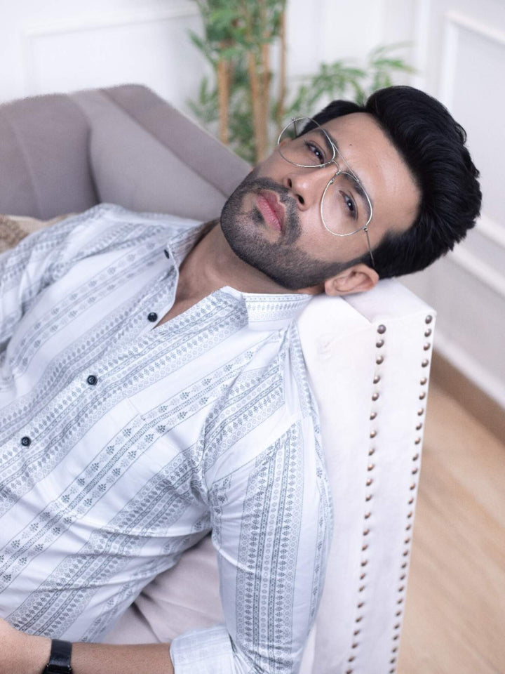 Stylish White Printed Cotton Shirt for Men | Full Sleeves, Regular Fit | Premium Shirts | Luxury Cotton & Designer Styles| Tavasaa | [2025]