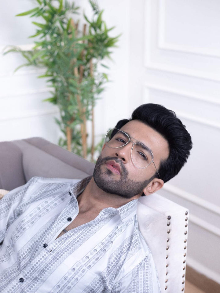 Stylish White Printed Cotton Shirt for Men | Full Sleeves, Regular Fit | Premium Shirts | Luxury Cotton & Designer Styles| Tavasaa | [2025]