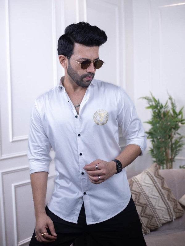 Majestic Lion Print Designer White Shirt for Men | Premium Shirts | Luxury Cotton & Designer Styles| Tavasaa | [2025]